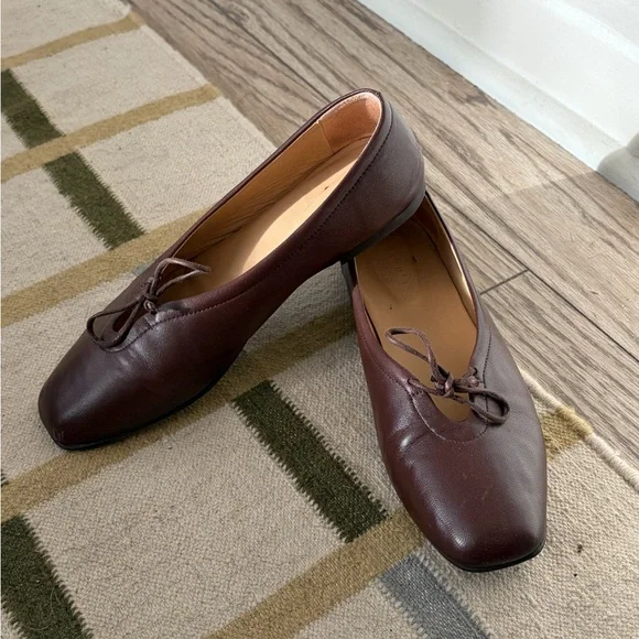 Leather Tie-Front Flats in Dark Brown - Picture 3 of 3